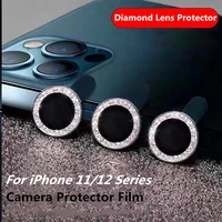 bling diamond camera lens protector for iphone 12 13 pro max metal ring lens tempered glass film for iphone 11 pro 12 max cover