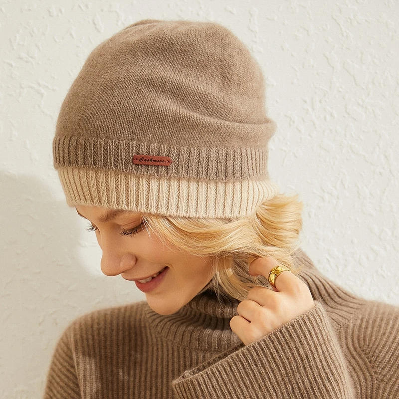 Однотонная кашемировая шапка для мужчин и женщин двухцветная теплая вязаная