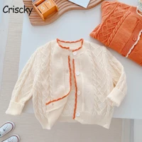 criscky 2022 baby girls cardigan thin coat korean style baby princess knitted sweater fashion floral autumn spring coat
