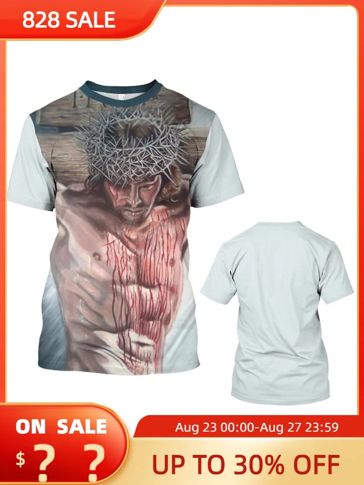 

Футболка мужская оверсайз с принтом Иисуса Христа, повседневная тенниска с короткими рукавами, крутая майка, уличная одежда, лето