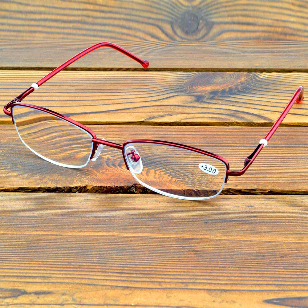 

Half-rim Red Color Frame Rectangle Spectacles Coating Lenses See Near N Far Progressive Multi-focus Reading Glasses +0.75 To +4