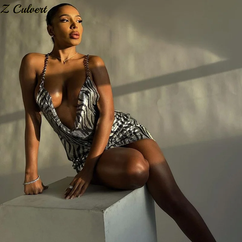 

Женское однотонное платье на бретельках Z Culvert, облегающее платье с открытой спиной и глубоким V-образным вырезом, с принтом на бедрах, весна-...