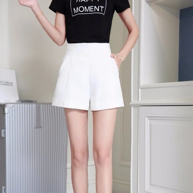 

2023Casual shorts, Women Shorts Spring Summer Casual High Waist A-line Shorts Loose Wide Leg Chiffon Shorts Chic Lady Black Whi