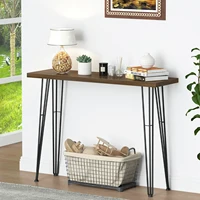 Tall Solid Wood Live Edge Natural Console Table with Metal Legs Side Table