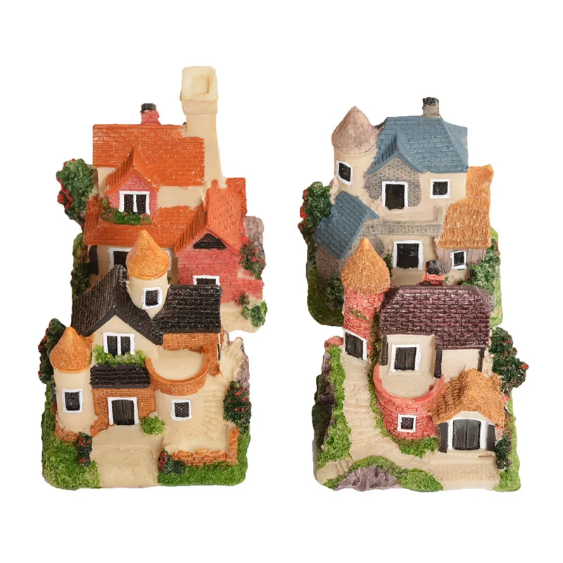 

4 styles Color Random Cute Mini Resin House Miniature House Fairy Garden Micro Landscape Home Garden Decoration Resin Crafts