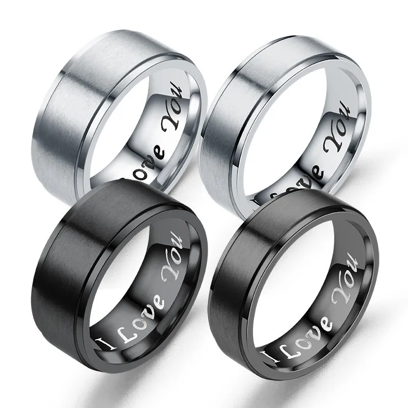 

New Fashion Eternal True Love I Love You Double Step Matte Couple Ring