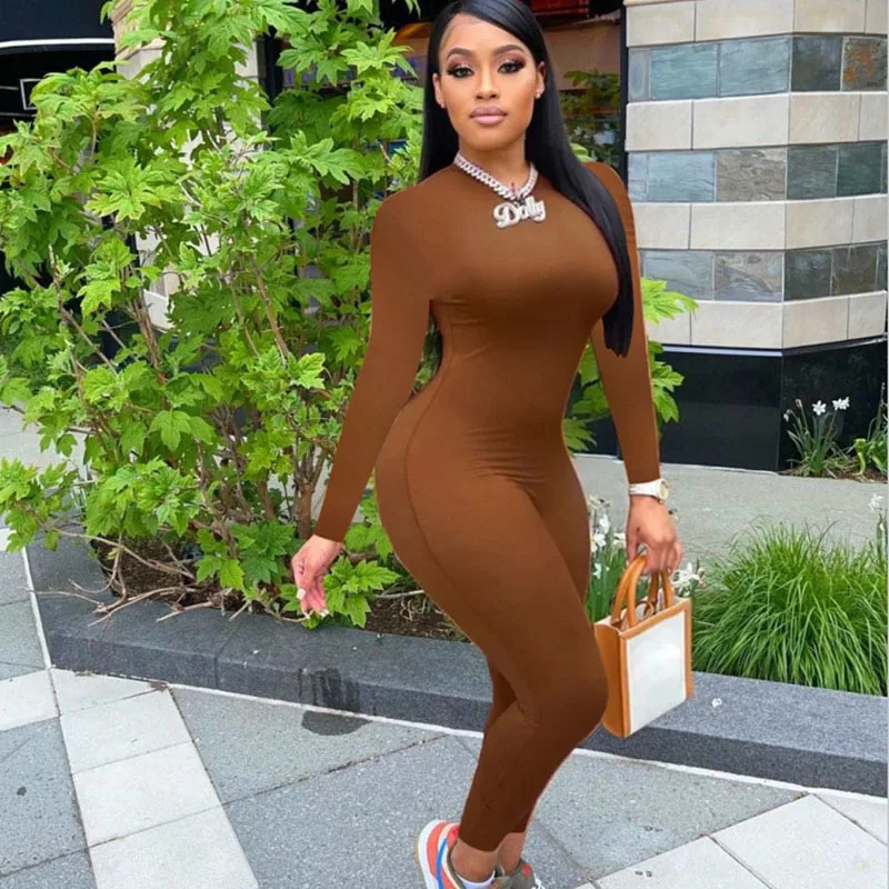 Однотонный вязаный спортивный комбинезон с круглым вырезом женские комбинезоны