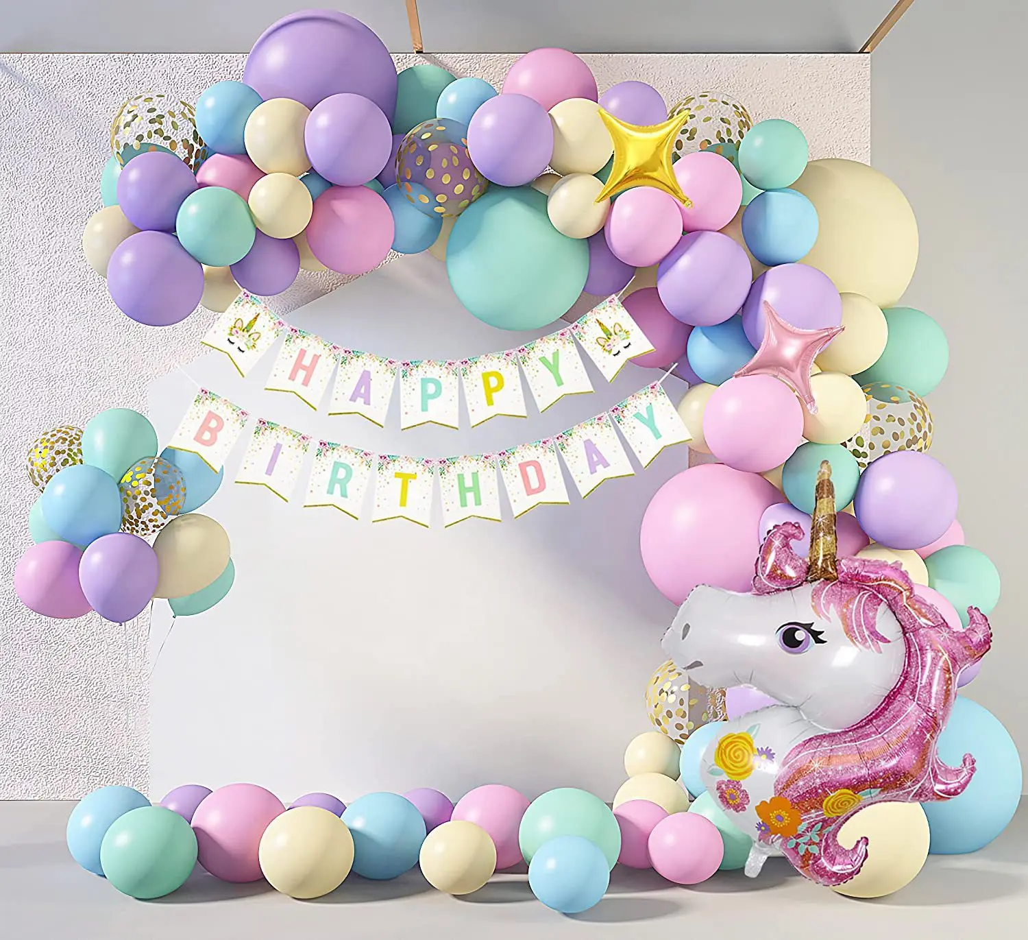 

147pcs Unicorn Balloon Garland Arch Kit 40 Inch Unicorn Foil Balloons Happy Birthday Banner Girls Birthday Party Decoration