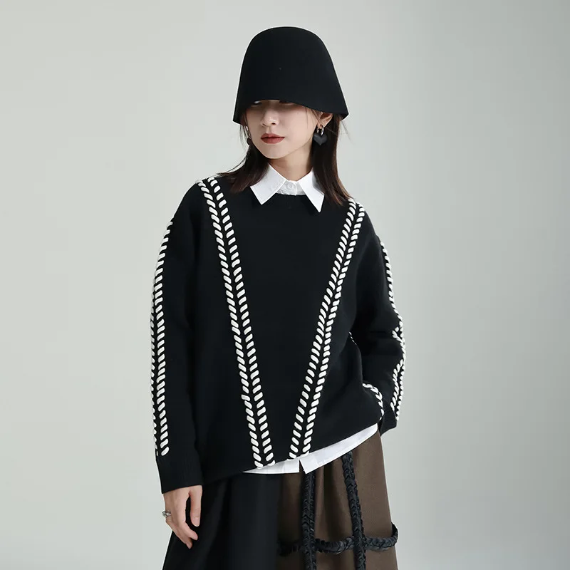 

drawstring sweater women's 2022 autumn and winter loose lazy wind round neck pullover knitted top sweater
