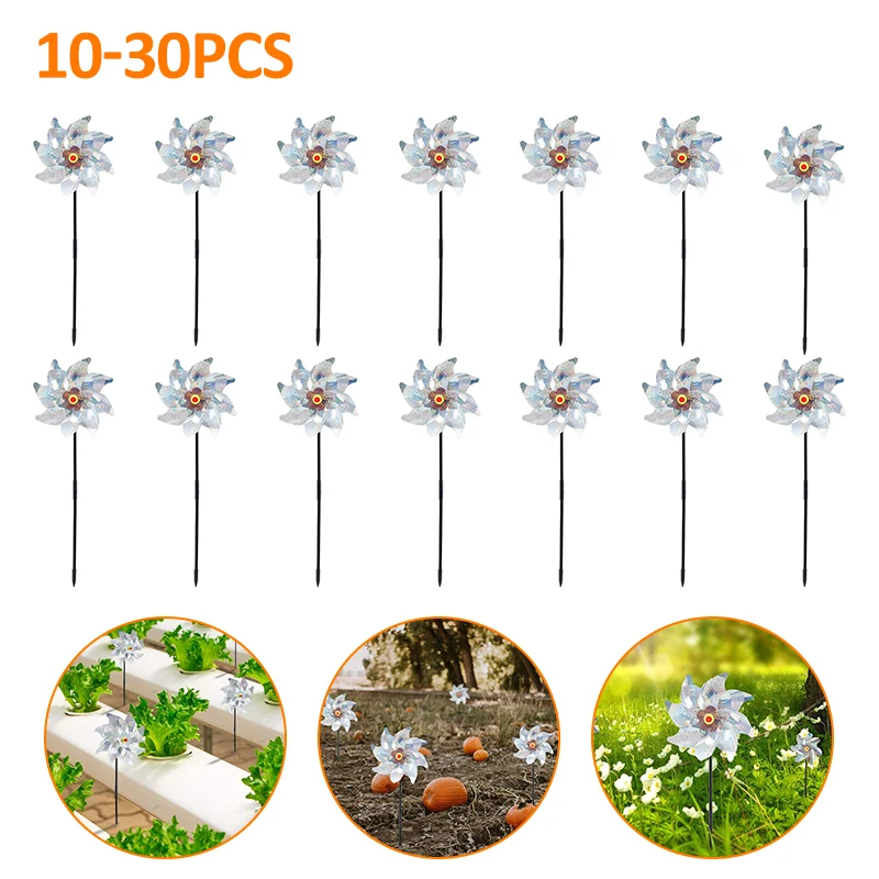 

10-30pcs 8 Leaves Bird Repeller Windmill Spinner DIY Birds Deterrent Silver Pinwheels for Outdoor Garden Lawn Yard Decoration