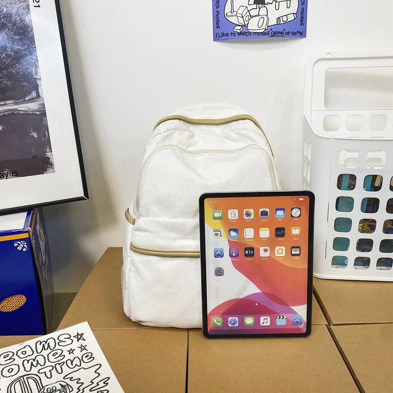 Teen Girls Boys Solid Washed Canvas Women's Backpack Large Capacity Schoolbag High School Students Laptop Backpack Women's Trave