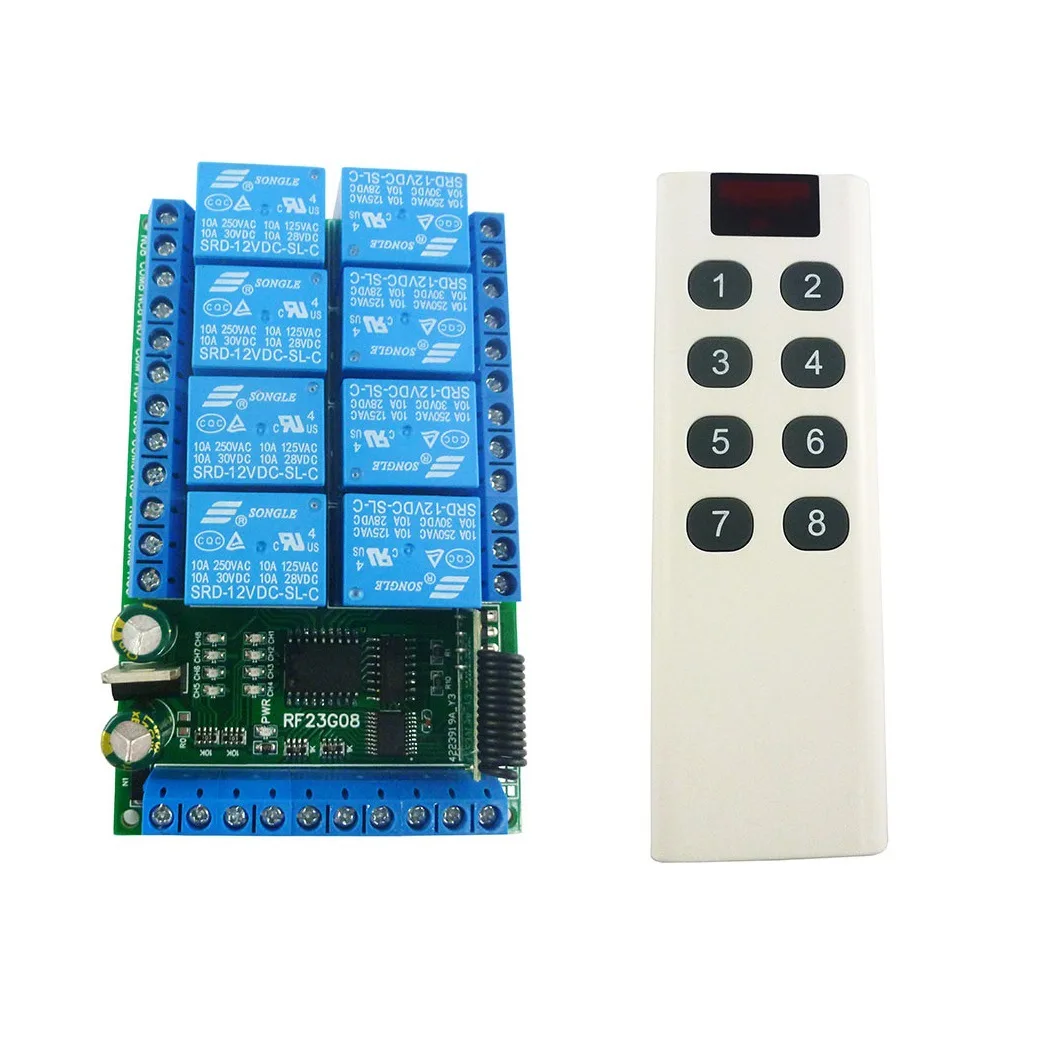 

DC 5/12/24V 8Ch 433M EV1527 Learning Code OOK ASK RC Multi-Function Remote Control Module 4 Function Modes RC Remote Control Kit