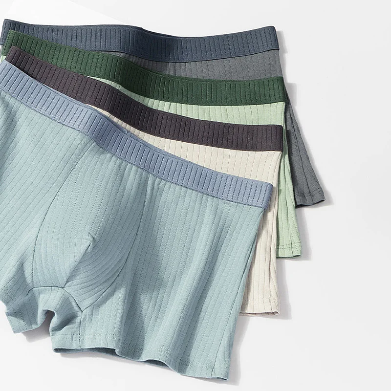 

1PC Men's Underpants Underwear Cotton Boxer Striped Boxer Briefs High Waist Breathable Anti-Bacterial Soft