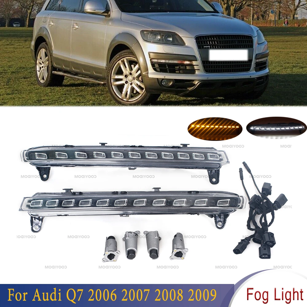 X-CAR 22 LED Daytime Running Light static For Audi Q7 2007 2008 2009 IP67 Waterproof DRL Fog Light With Yellow Turn Signal Lamp