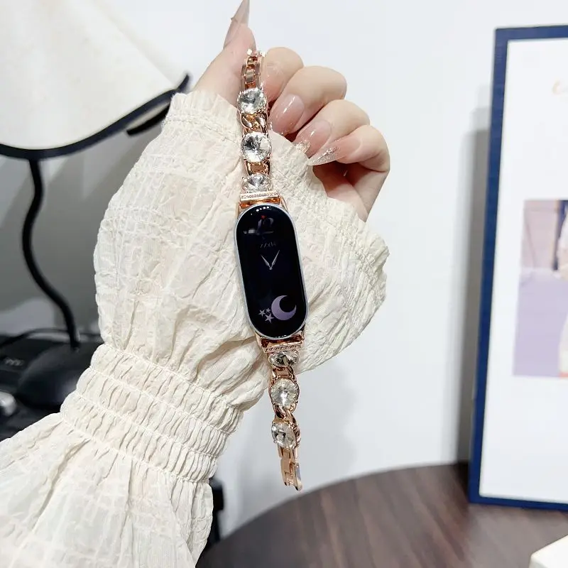 Фото Металлический ремешок с блестящими бриллиантами для Xiaomi Mi Band 10 9 8, блестящий ювелирный браслет, ремешок для Mi Band 9 10, женский браслет Repleacement №4