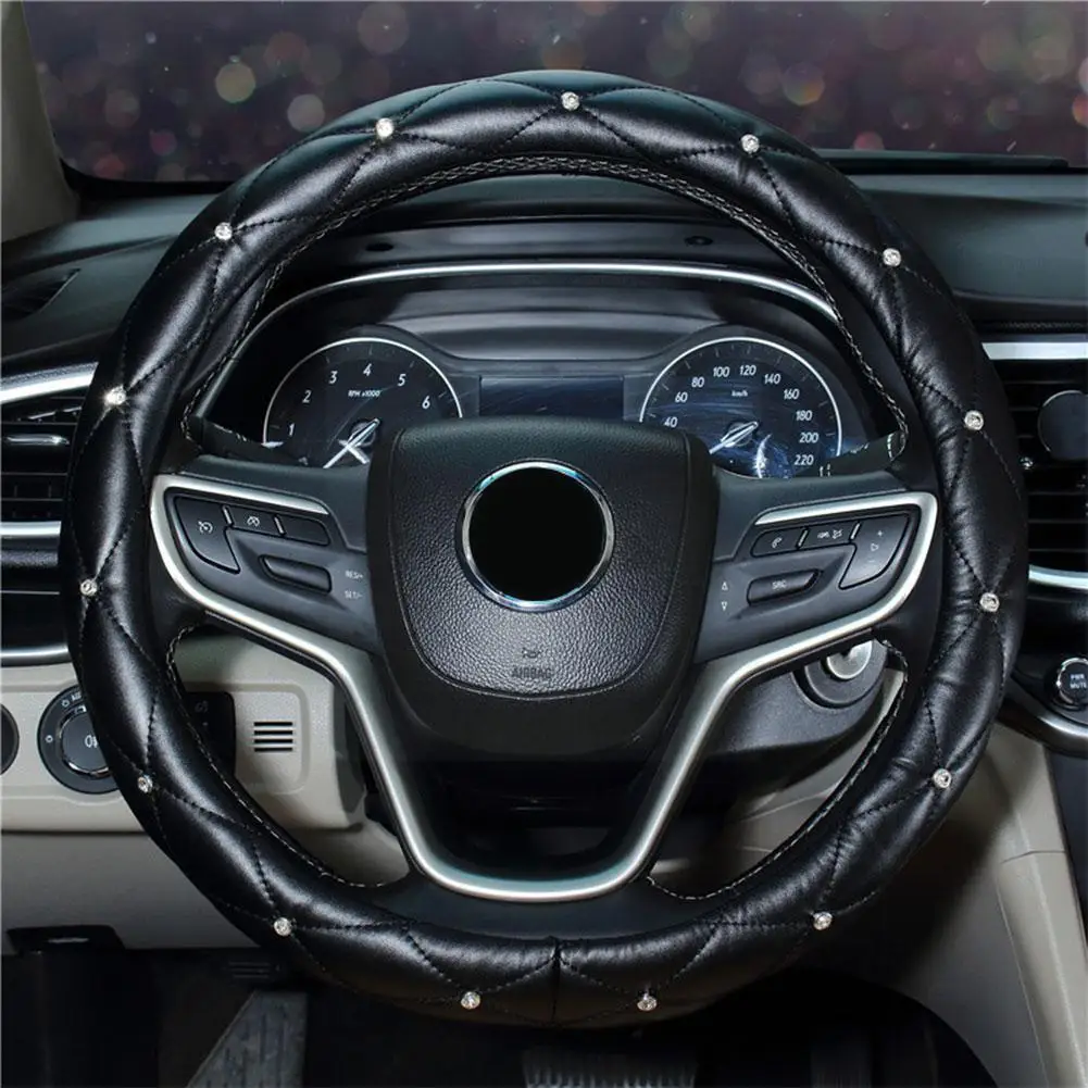 

Leather Universal Car Steering-wheel Cover 38cm Diamond Bling Steering Car Cover Accessories Bling Wheel Woman Auto Car-sty T7d9
