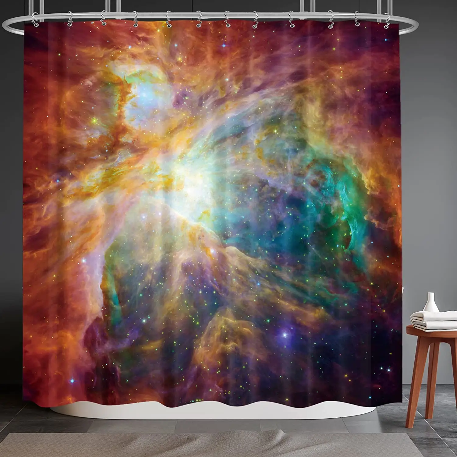 Outer Space Shower Curtain Galaxy Universe Colorful Psychedelic Planet Nebula Star Night Sky Bathroom Set Polyester Waterproof