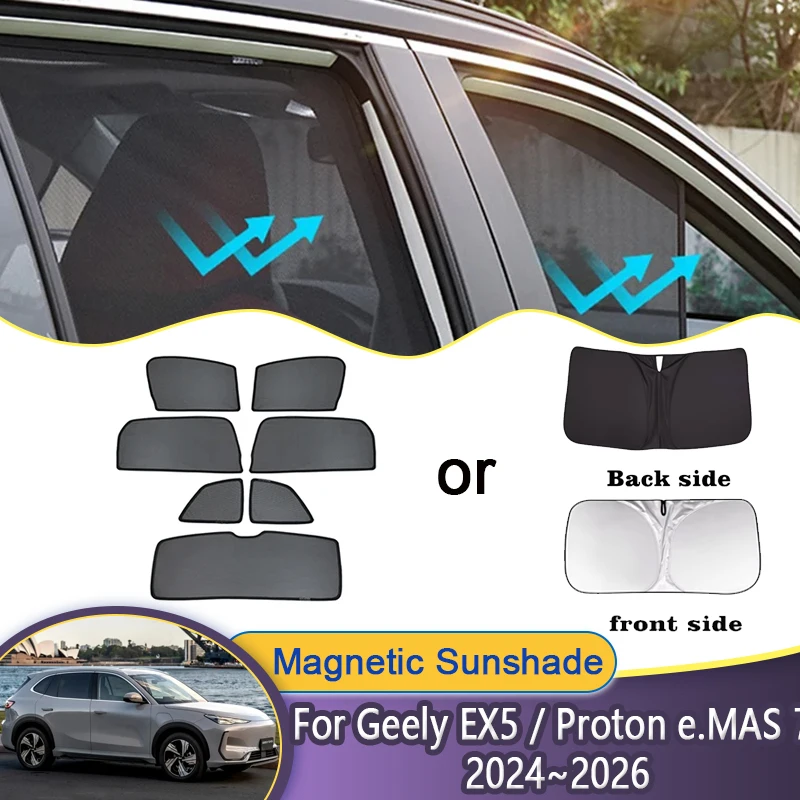 Фото Автомобильный сетчатый солнцезащитный козырек для Geely EX5 Galaxy E5 Proton e.MAS 7 2024 2025 2026, магнитный солнцезащитный козырек на окно, козырек, шторы, автомобильные аксессуары №1