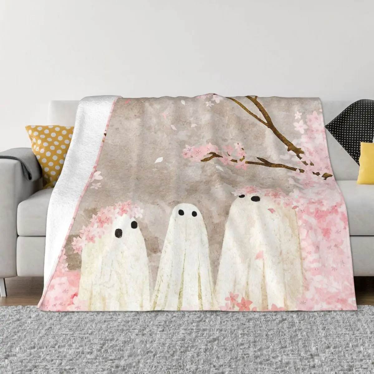 

Ghost Blanket Flannel Decoration Cherry Blossom Party Portable Home Bedspread