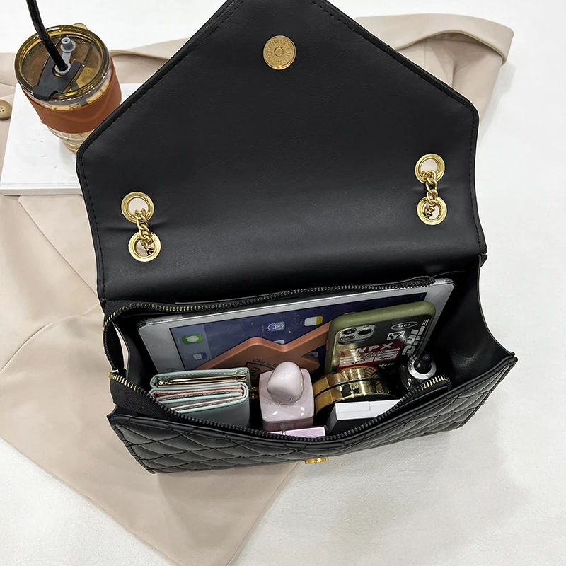 Fashion Women's Bag 2023 Trend Zipper Stripe European And American Flip Horizontal Square Double Chain White Pink Shoulder Bags