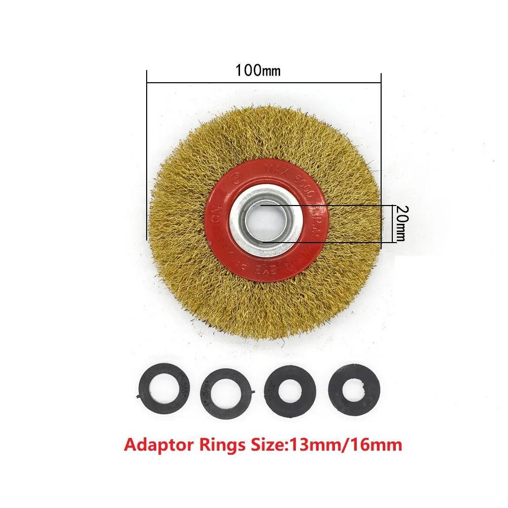 Durable Hot Sale Protable Brush Wheel Wire 15-20mm Thick 20/30mm Hole Dia 4/5/6/7/8inch Gold+ Red For Cleaning enlarge