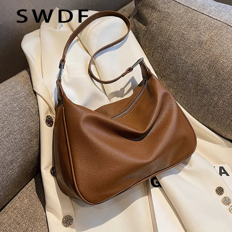 

Однотонная Сумка-тоут SWDF, сумки через плечо для женщин 2022, трендовые маленькие кожаные дизайнерские простые сумки на плечо и кошельки