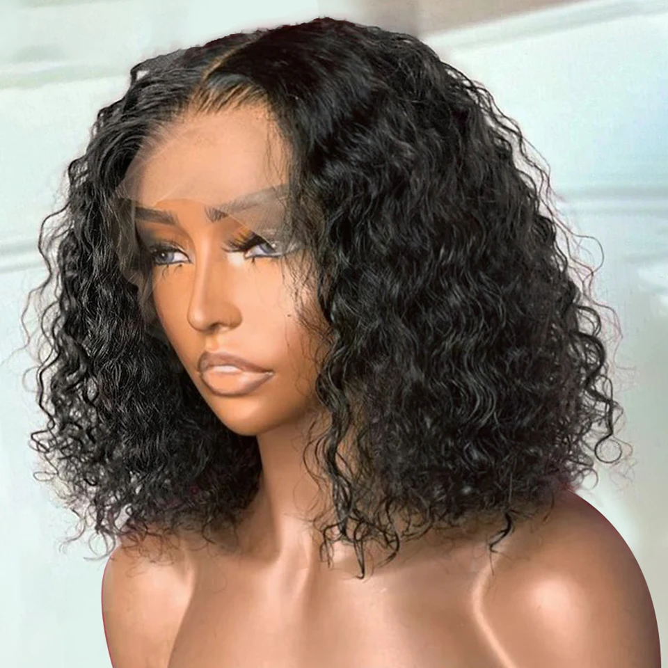 Short Jerry Curly Bob Wig 13x6x1 Lace Front Human Hair Wigs Deep Wave For Women Peruvian Mahogany Red Brown Kinky Curly Wig