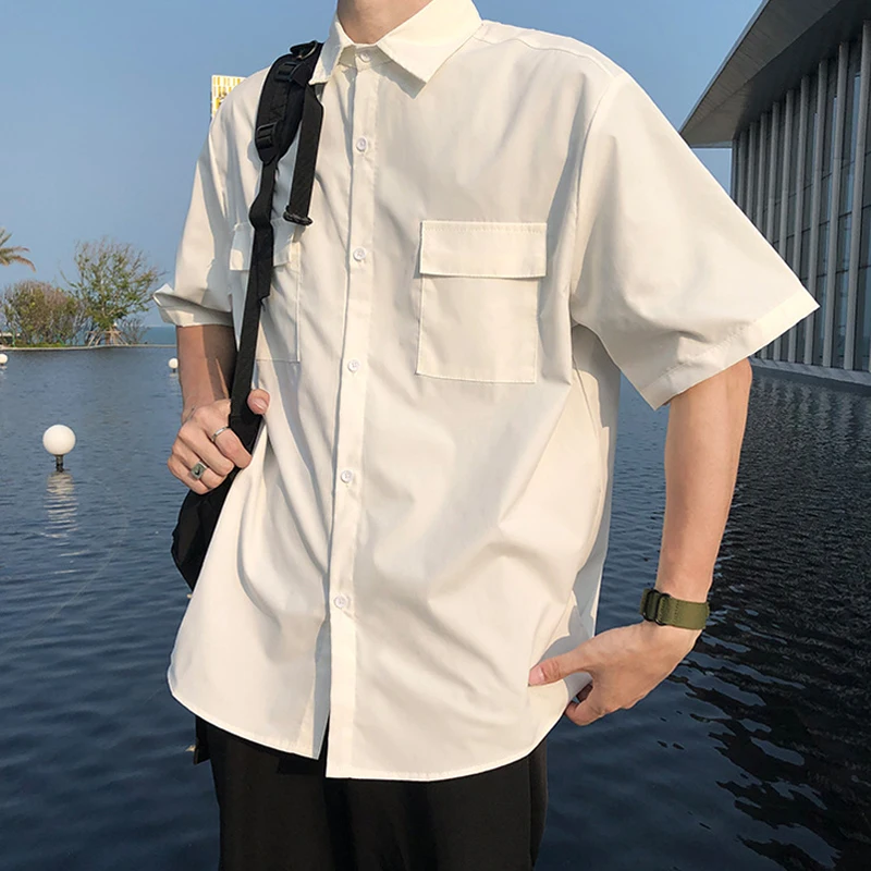 

Мужская рубашка с галстуком EBAIHUI, белая свободная Базовая короткая рубашка с длинным рукавом, униформа в стиле преппи, модель FW045, 2019