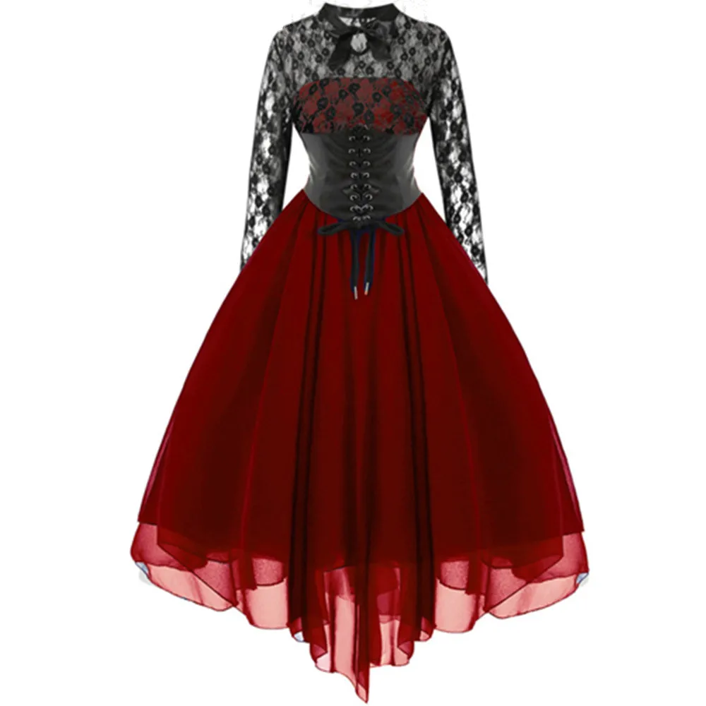 

Victorian Gothic Dress Punk Vintage Medieval Women Autumn Dress Chiffon Lace Long Sleeve Corset Party Dresses Steampunk Clothes