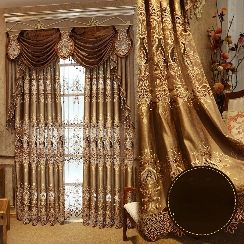 

European-style luxury embroidered curtains living room dining room bedroom semi blackout curtains villa