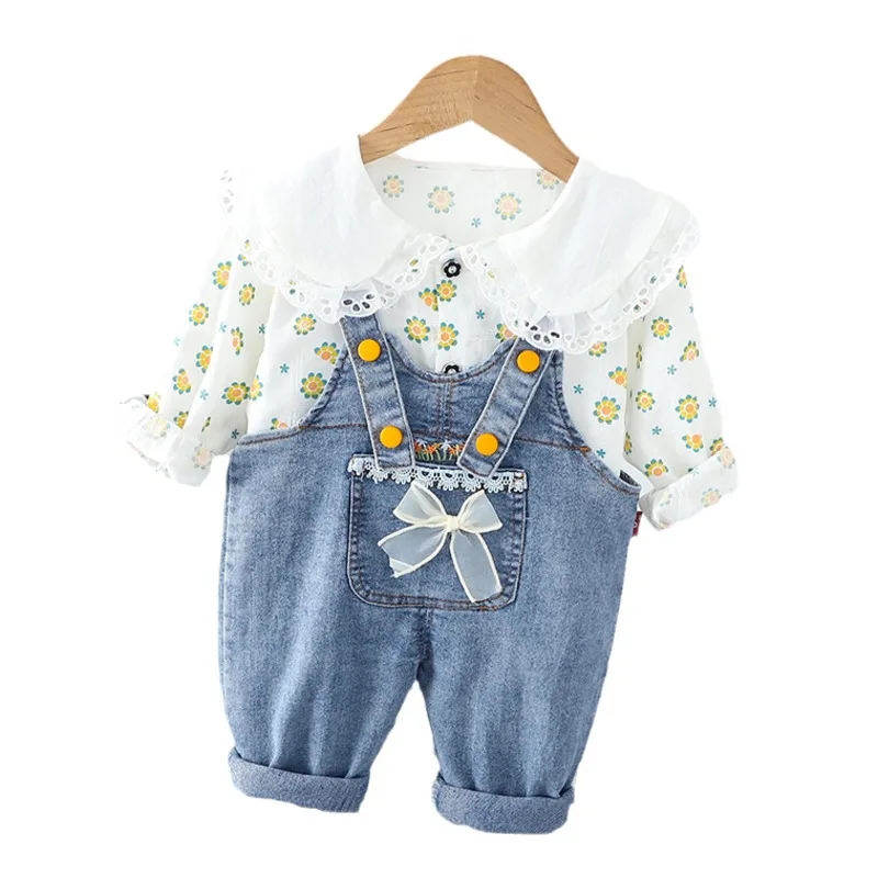 

Новый весенне-осенний Детский костюм, детская одежда, детская рубашка, комбинезон для девочек, 2 шт./комплект, повседневный костюм для малышей, спортивные костюмы для младенцев