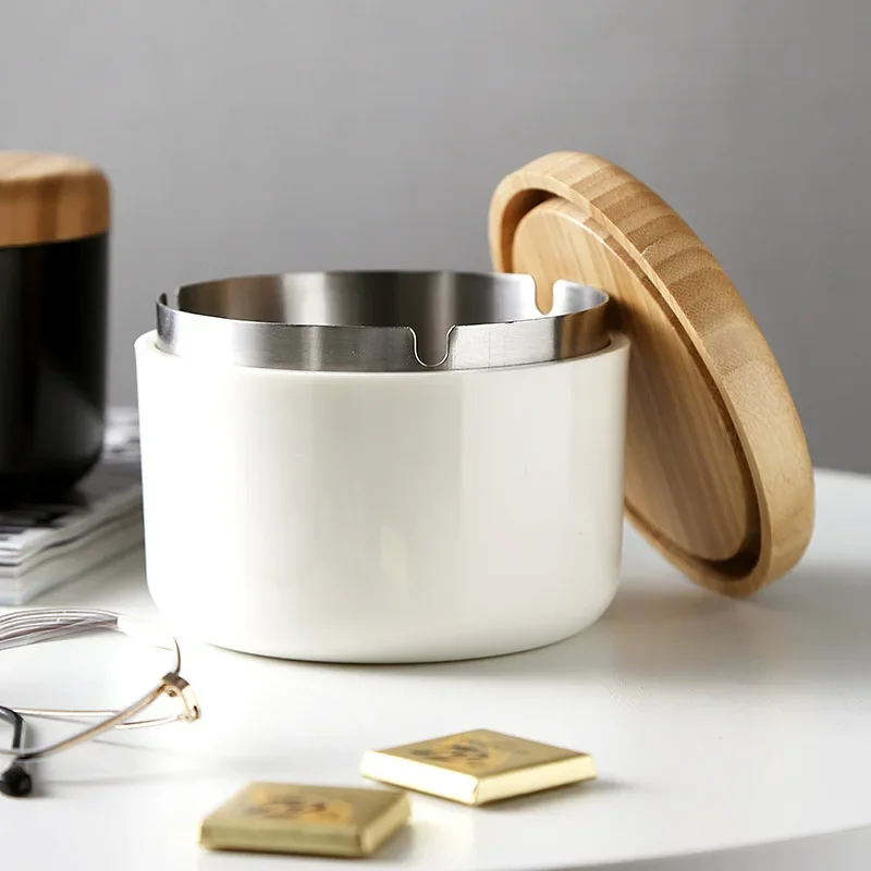 Круглая пепельница из нержавеющей стали с ветрозащитной крышкой и защитой от