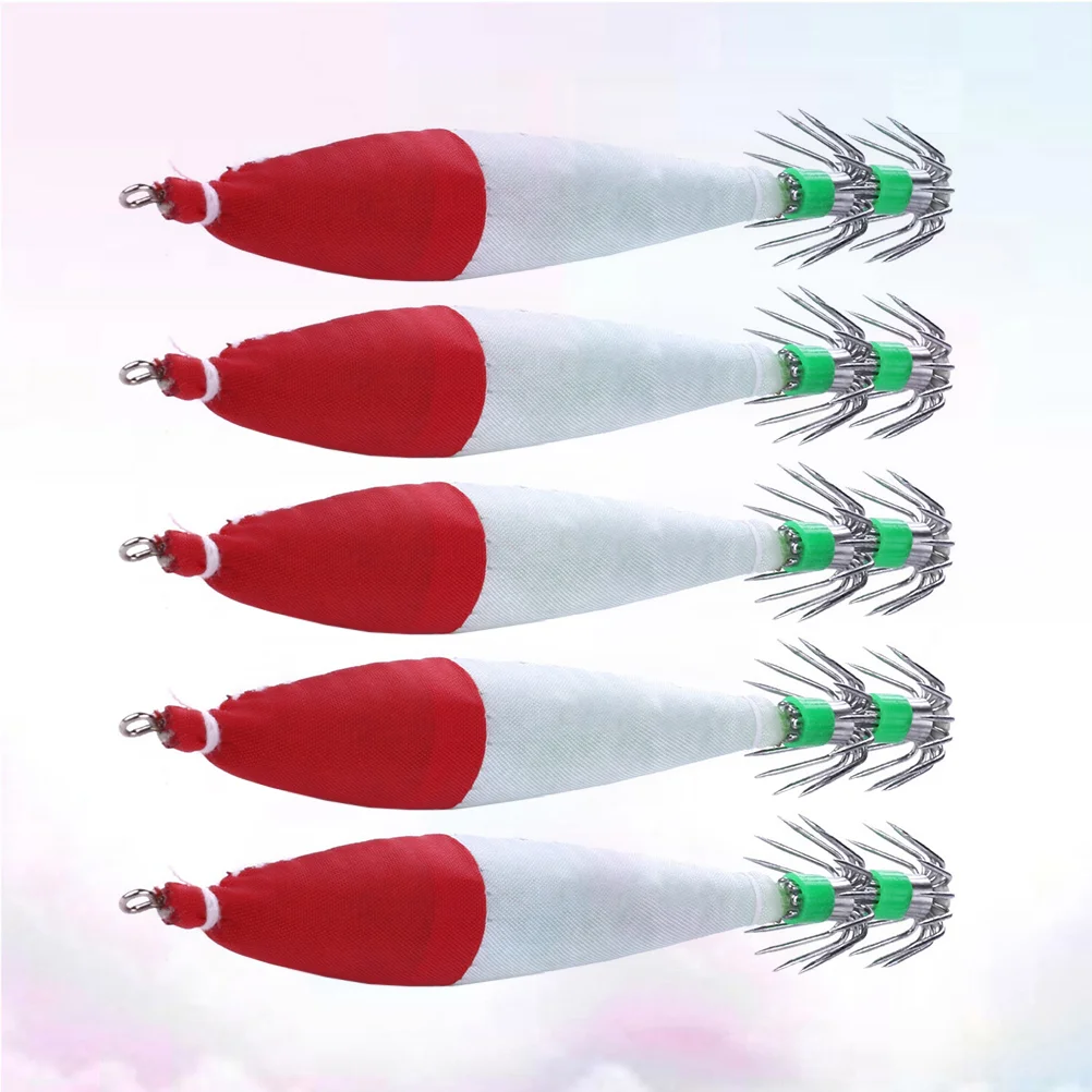 

5pcs Luminous Squid Jigs Fishing Baits Fishing Lures Hard Baits Explosion Hook Fishing Tackles Fishing Accessories (Red)