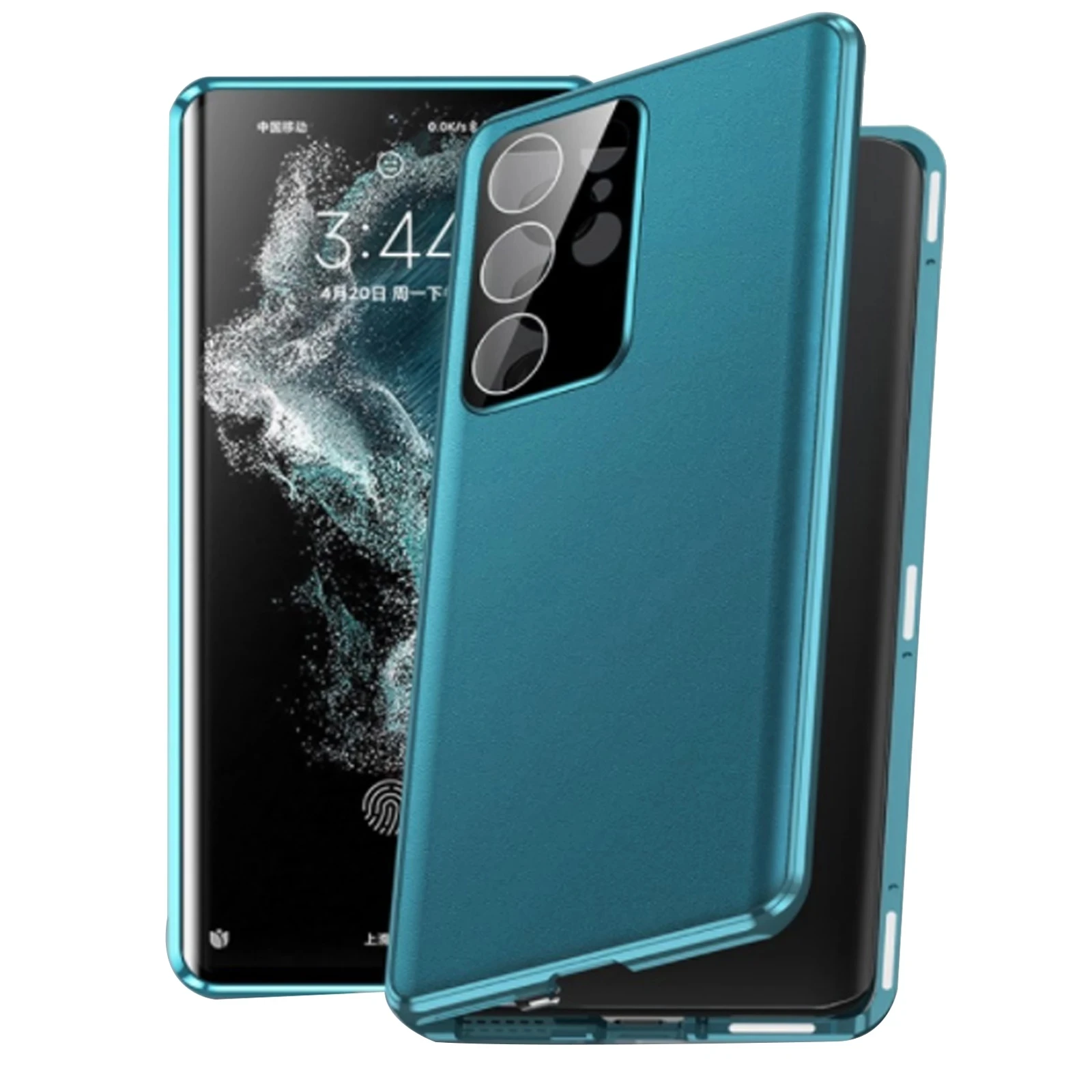 

New Magnetic Case for Samsung Galaxy S22 Plus Ultra Front Tempered Glass+Back Leather with Camera Lens Protector Metal Frame