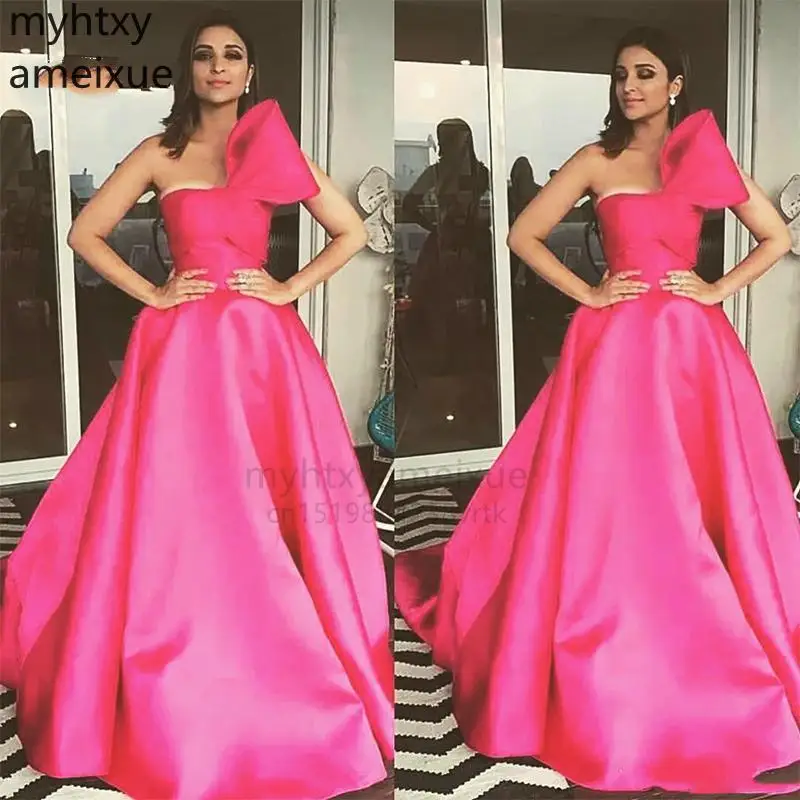 

Sexy Special Occasion Fuchsia Plus Size Evening Dresses Strapless With Bow Prom Dress Red Carpet Gowns Robe De Soiree