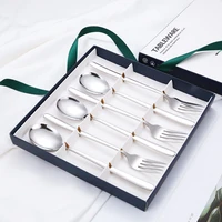 creative 304 stainless steel tableware korean long handle spoon fork 6 sets of gift box set