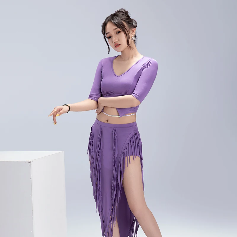 Женский костюм для танца живота тренировок по танцу с коротким рукавом и юбкой
