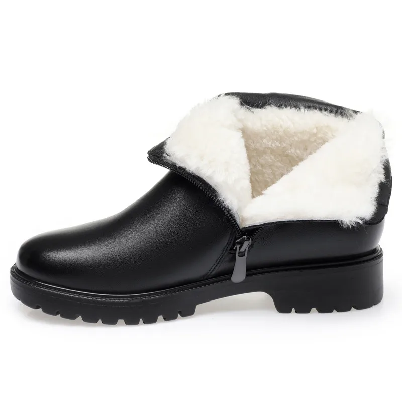 Winter Genuine Leather Women Boots Ankle Boots Keep Warm Wool Snow Boots Non-slip Shoes Mother Soft Comfortable Low Heels Shoes