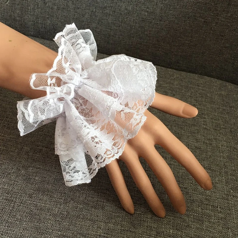 

2Pcs/Pair Women Girl Fake Flare Sleeve Floral Lace Pleated Ruched False Cuffs Sweater Wrist Warm Lace Wrist Cuffs Decoration