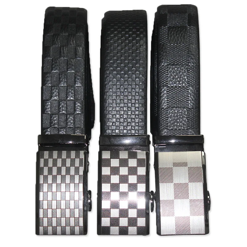 New Men Embossed Automatic Buckle Belts Men's Plaid Embossed Belts for Men Luxury Designer Belt