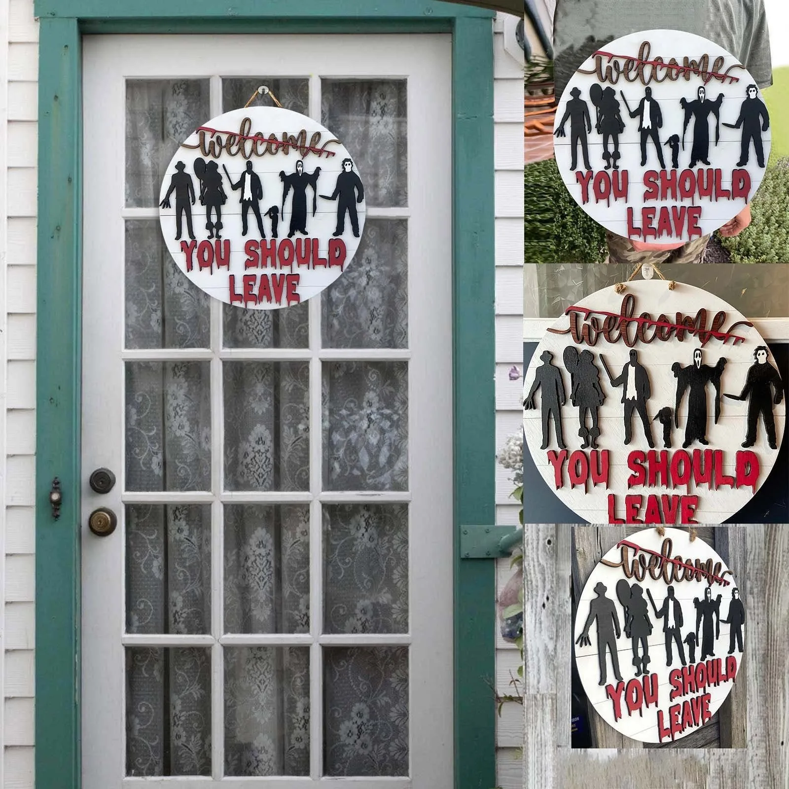 

3D Horror Welcome Sign for Front Door Halloween Wreath Decoration Holiday Doorplate Wreath Home Decor Circle Doorway
