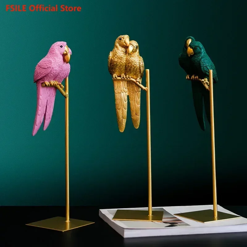 

FSILE Nordic Creative Couples Parrot Resin Decorations Living Room TV Cabinet Home Decoration Entrance Craft Decoration