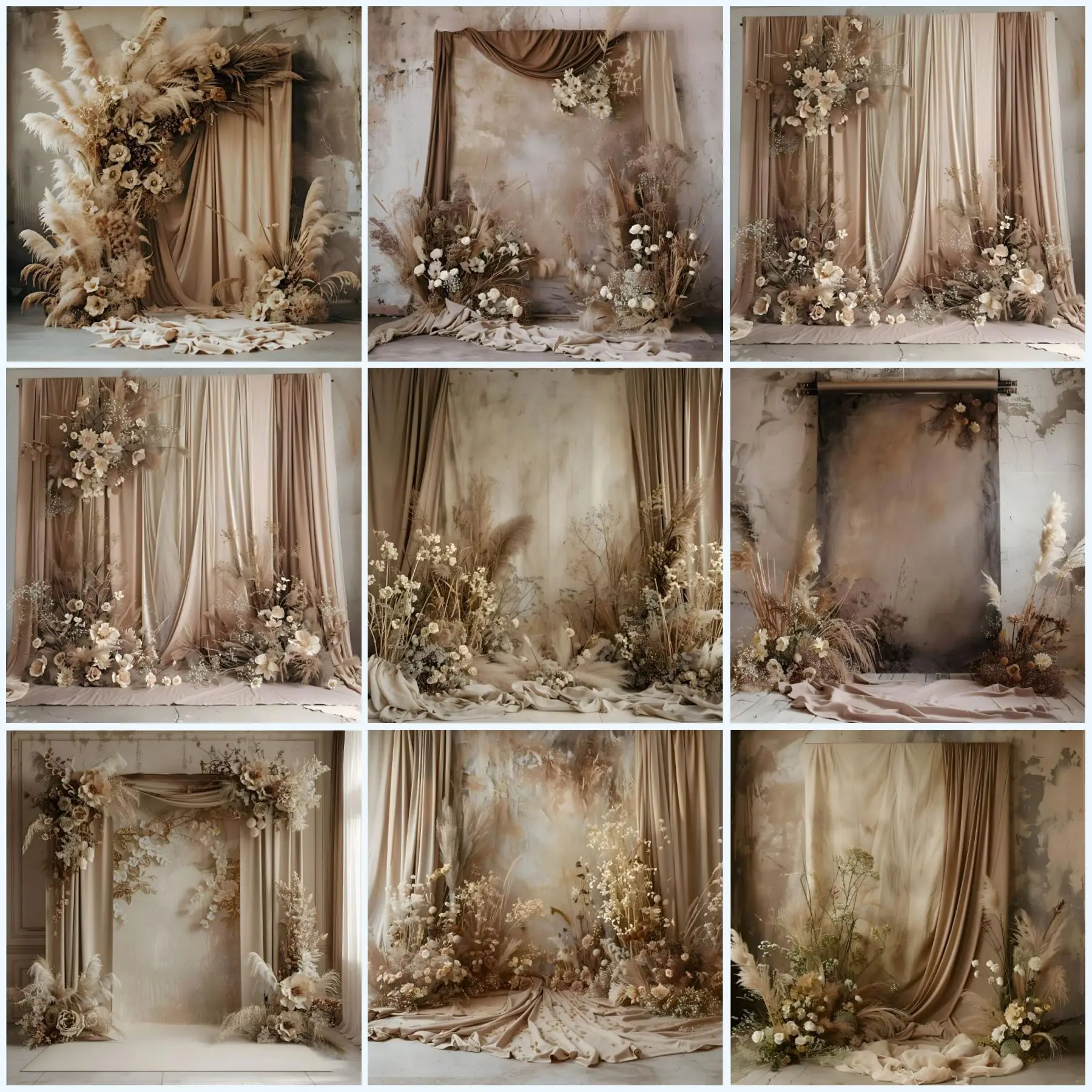 Мехофонд фон для фотосъемки бежевый коричневый бохо цветочный настенный