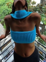 women fashion halter strapless chic sexy knitted crop top sleeveless backless y2k tank tops knit design cropped top 2022 female