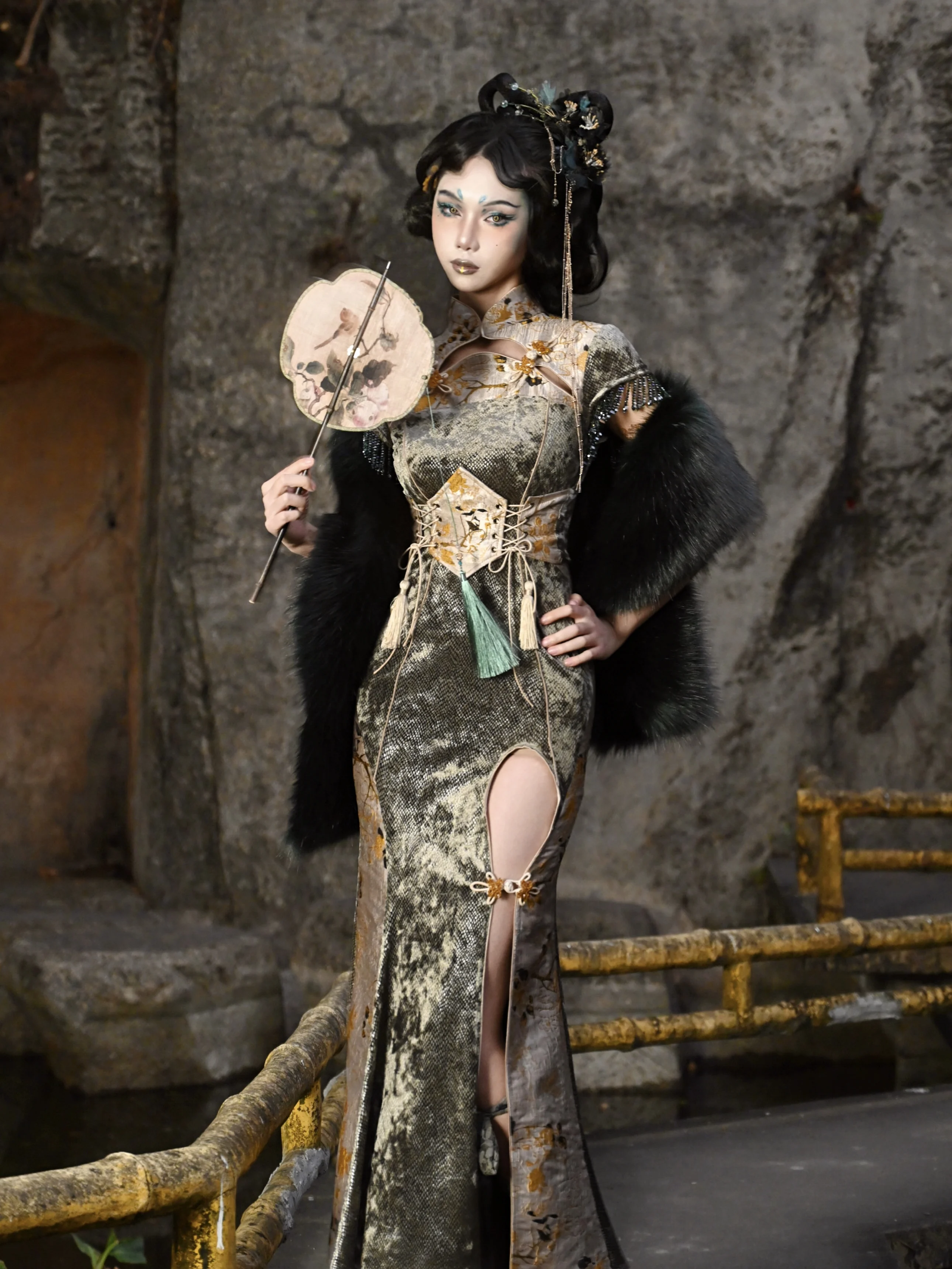 Кровяное оригинальное новое китайское платье-Ципао облегающее жаккардовое