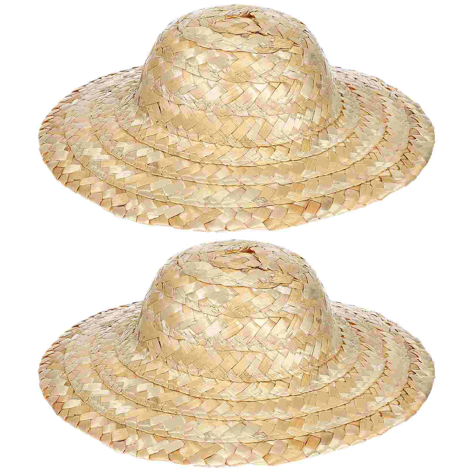 

Braided Straw Hat Caps Mini Hats Decor Hand-woven Clothes Ornament Adornment Flower Centerpieces