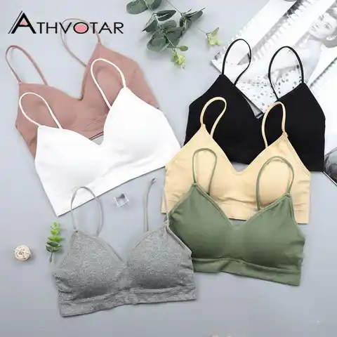 ATHVOTAR 6 Colors Ribbed Women Bra Summer Push Up Wireless Backless Top Streetwear Bralette with Chest Pad Elastic Female Bras