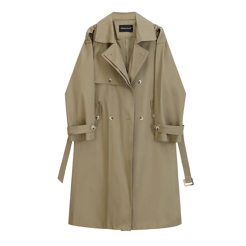 

SuperAen Autumn 2022 New Double-breasted Strapped Windbreaker Jacket Long Casual Coat for Women