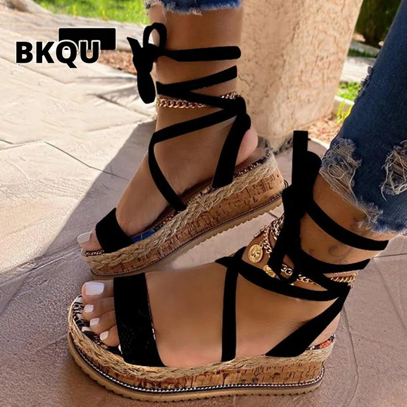 

BKQU новые летние женские босоножки на ремешке с открытым носком