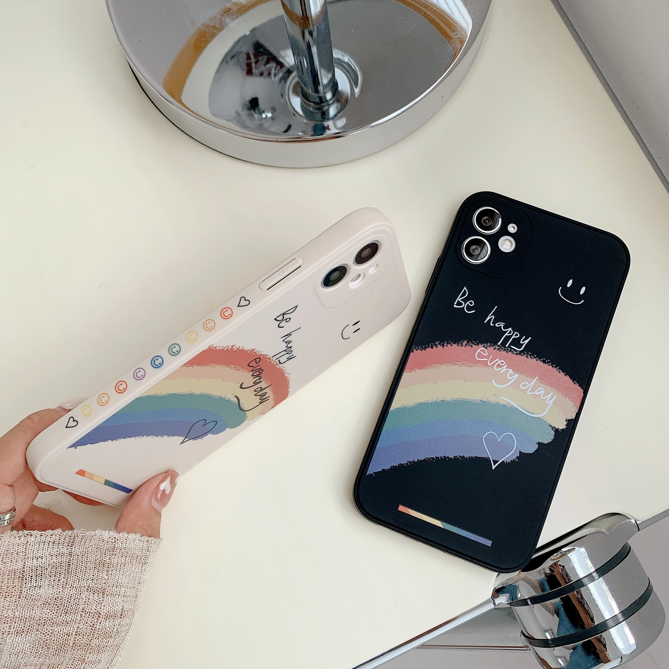 Rainbow Silicone Case For iPhone 13 Pro Max Silicone Case for iPhone 12 Mini Smile Rainbow Case чехол на айфон 11 Coque iPhone